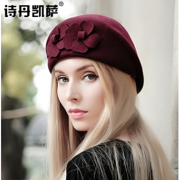 詩(shī)丹凱薩韓版帽子女秋冬貝雷帽潮羊毛呢帽保暖禮帽女士鴨舌帽