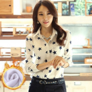 2018新款春裝加絨保暖韓版女長袖襯衫雪紡襯修身女長袖襯衣修身