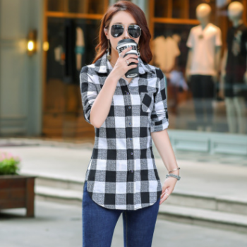 2018秋裝新款外套格子中長款長袖襯衫女韓范韓版襯衣修身百搭學生