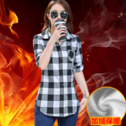 2018新款韓版女裝格子襯衫顯瘦修身加絨襯衫長袖格紋打底襯衣批發(fā)