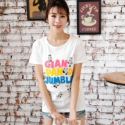 2240rough女裝批發2018夏裝新款貼布刺繡短袖竹節棉卡通女式T恤