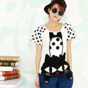 2215批發阿桑娜2018夏女裝新純棉短袖卡通學生裝插肩拼袖女式T恤