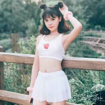 女新款印花甜美少女時尚分體裙式性感溫泉度假泳衣