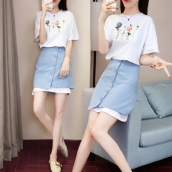 2018夏季新款韓版女裝顯瘦氣質兩件套裝裙女