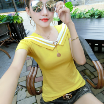 2018夏季新款短袖t恤女韓版顯瘦百搭學生棉質上衣服女潮