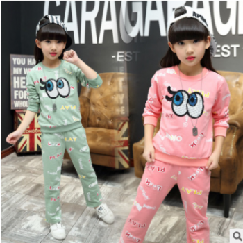 童裝2018春秋新款女孩中大童兩件套小孩衣服韓版女童卡通運動套裝