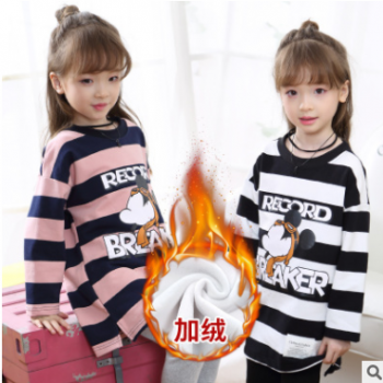 女童卡通套裝2018冬季新款韓版中長款兒童加絨衛衣打底褲兩件套潮