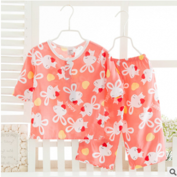 夏季童裝 兒童棉綢套裝 人造棉家居服 綿綢服裝 廠家批發 2-15歲