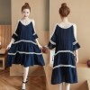 2018夏季新款韓版外貿(mào)女裝胖mm大碼寬松性感露肩拼接連衣裙孕婦裝