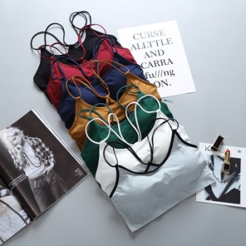 韓版美背文胸打底防走光運動瑜伽帶胸墊無鋼圈抹胸式吊帶少女背心