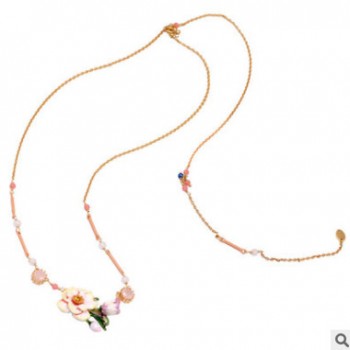 秋冬莫奈花園系列鍍金琺瑯粉紫花瓢蟲粉寶石歐美風女式項鏈項飾