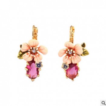 浪漫時尚滴釉裸粉花朵藍粉水晶耳環耳墜兩色入 風格混批