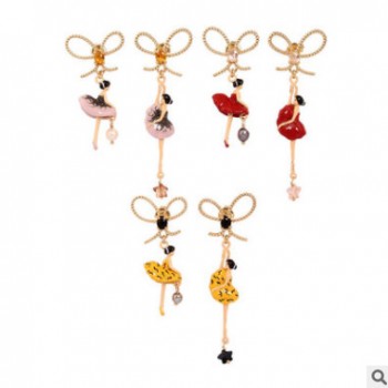 法國原創設計玻璃寶石不對稱芭蕾女孩系列耳釘銀針無耳洞耳夾耳墜