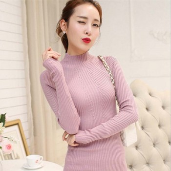 秋冬新款韓版修身針織打底衫女厚半高領套頭打底衫毛衣女批發