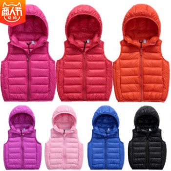 秋冬新款連帽糖果色兒童羽絨馬甲輕薄款童裝馬夾背心外套潮