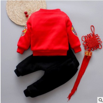 寶寶唐裝套裝冬季男童加厚過年衣服周歲嬰兒新年小童加絨抓周禮服