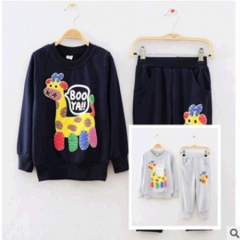 2017秋冬兒童套裝 七彩小鹿童套裝 百分百純棉兒童套裝 廠家直銷