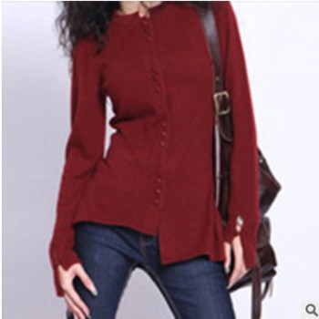 春款修身開叉針織衫長袖開衫不規則毛衣針織衫外套批發