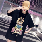 （實(shí)拍）潮牌短袖T恤女2019夏季新款韓版寬松嘻哈中長(zhǎng)款ins上衣服