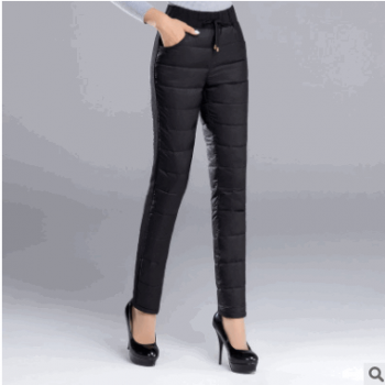 冬季羽絨褲女外穿加厚大碼高腰中老年羽絨褲女士冬媽的雙面長褲