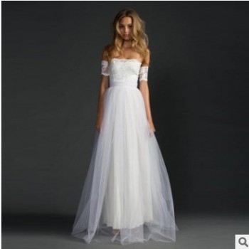 2019速賣通熱賣蕾絲網紗純色禮服批發ebay新款蕾絲花邊綁帶連衣裙