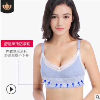 新款哺乳文胸純棉孕婦內衣前開扣喂奶胸罩大碼條紋聚攏一片式薄款