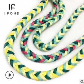 定制 拼色1.3CM彩色滌棉線人字編織帶裝飾 腰繩腰帶裝飾服裝輔料