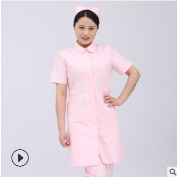定做 白色短袖 立領對開 底上領護士服 長款護士裙 批發
