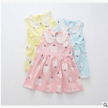 女童夏裝新款韓版花朵無袖娃娃領(lǐng)背心裙兒童公主裙連衣裙一件代發(fā)