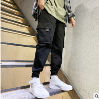 2019春秋季潮牌多口袋工裝褲男寬松的褲子男士哈倫褲小腳休閑褲子