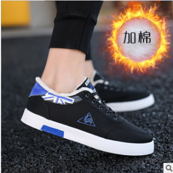 一件代發冬新款韓版男鞋加絨帆布學生板鞋休閑百搭學生男士棉鞋