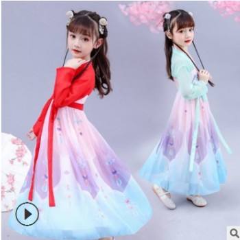 秋季新款童裝漢服女童兒童超仙古裝民族風齊胸襦裙寶寶唐裝連衣裙