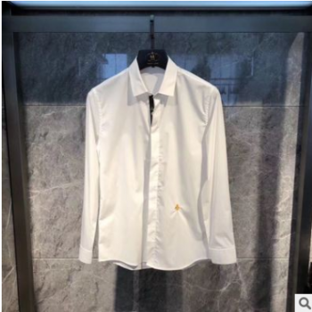 韓版襯衣男2018秋季純色商務(wù)修身長袖刺繡白襯衫男士時尚西裝襯衣