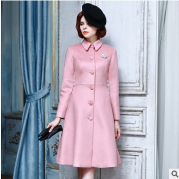 批發澳毛復古女裝A字修身女士西裝羊毛大衣外套中長款職業套裝