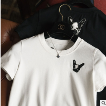 現貨廠家批發時髦度UP！好穿到舍不得脫重工斗牛犬刺繡短袖t恤女