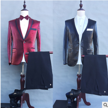 演出服男2019新款舞臺西裝兩件套青年主持人禮服大合唱表演服裝