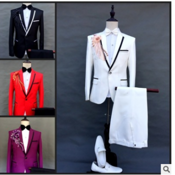 廠家直銷2019新款男士西裝套裝新郎結婚禮服舞臺主持人司儀演出服
