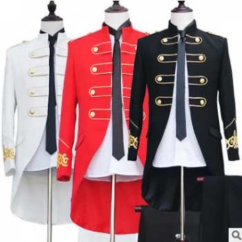 演出服男2019新款燕尾服送領結舞臺青年主持禮服歐洲宮廷迎賓男裝