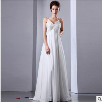2017新款吊帶式性感婚紗禮服長款齊地白色禮服女一件代發