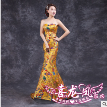 2019夏新款抹胸l露背包臀性感晚禮服 魚尾拖尾綁帶顯瘦新娘禮服