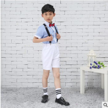 【夏季套裝男】2019夏季新款大童短款男童套裝英倫范修身男童套裝