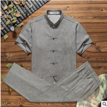 批發中老年新款亞麻唐裝男式夏季中式棉麻開衫套裝中國風男士漢服