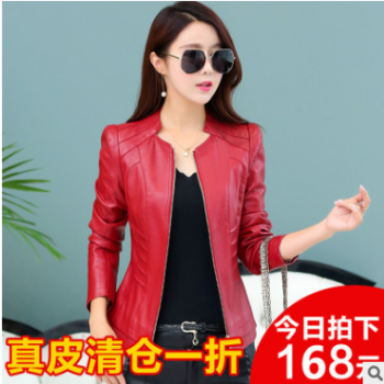 2019春秋新款海寧皮衣女短款韓版修身立領(lǐng)大碼女裝小皮夾克外套潮