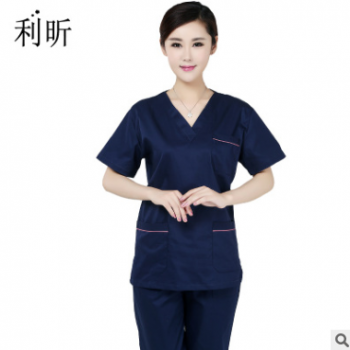 洗手衣套裝短袖V領(lǐng)絳棉男女牙科寵物醫(yī)院手術(shù)室醫(yī)生工作服藏藍(lán)色