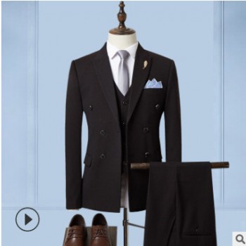 西裝男2019新款英倫風 商務西服套裝都市白領上班西裝三件套代發