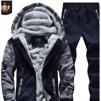 亞馬遜外貿加絨加厚衛衣套裝開衫大碼連帽大外套男裝跨境專供套裝