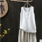 素衣巷夏季新款大碼女士背心麻棉無袖背心文藝范休閑外穿上衣