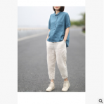 耳光超贊版型適度寬松顯瘦凈色亞麻休閑褲哈倫褲九分褲女2019夏裝