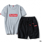 短袖t恤 男式夏季運動套裝潮 休閑大碼男裝韓版修身圓領跑步短褲