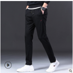 2020新款休閑褲男韓版修身褲子繡花冰絲棉小腳松緊腰男士休閑褲